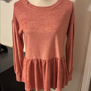 Orange Creek Velvet Peplum Style Long Sleeve Top
